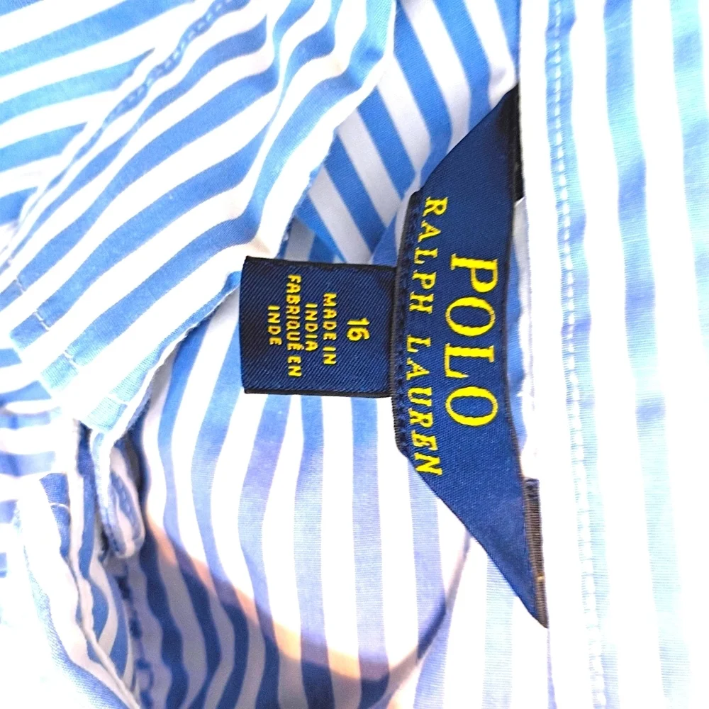 Polo Ralph Lauren -Girls Blue and White Striped Shirt Dress - 16